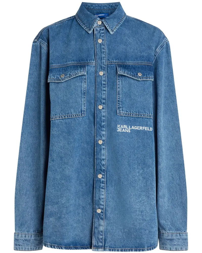 Karl Lagerfeld Hemd mit Logo-Stickerei - Blau Blau