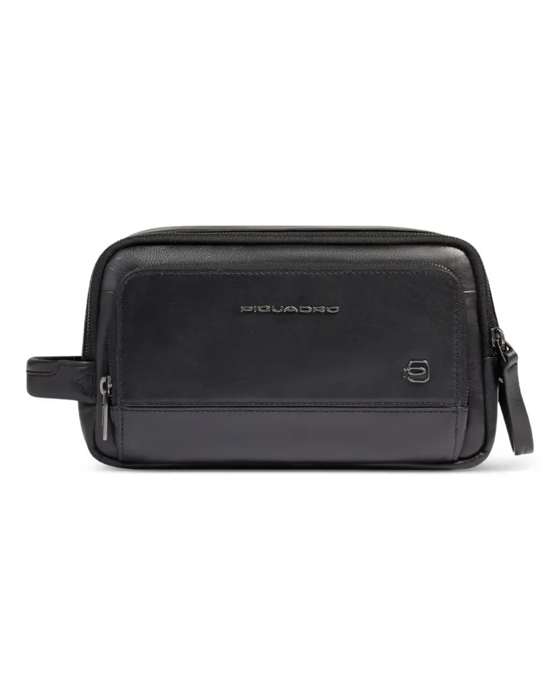 Piquadro Kulturbeutel mit Logo-Schild - Schwarz Schwarz