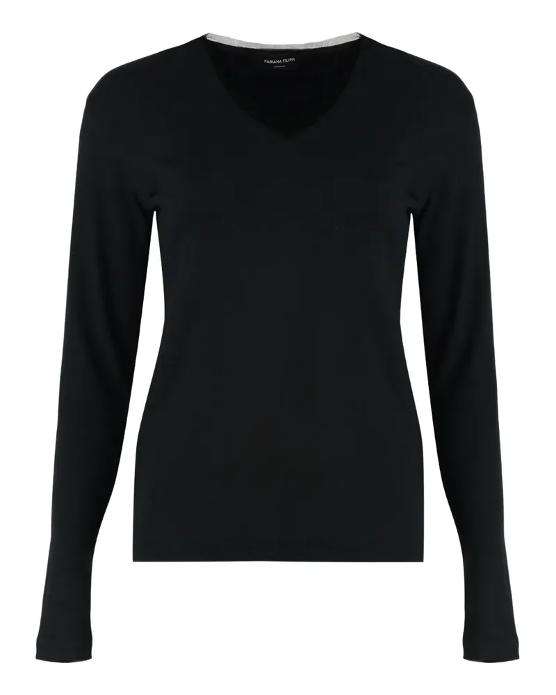 Fabiana Filippi Langarmshirt mit V-Ausschnitt - Schwarz Schwarz