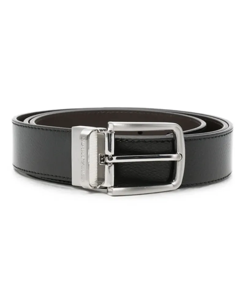 Emporio Armani logo-engraved leather belt - Schwarz Schwarz