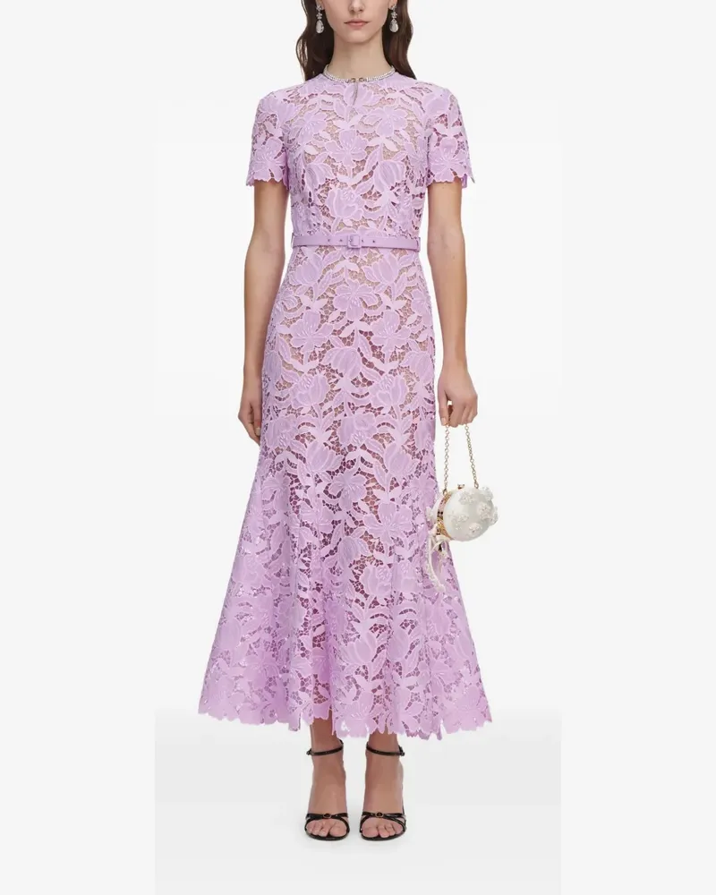Self-Portrait belted floral-lace midi dress - Violett Violett