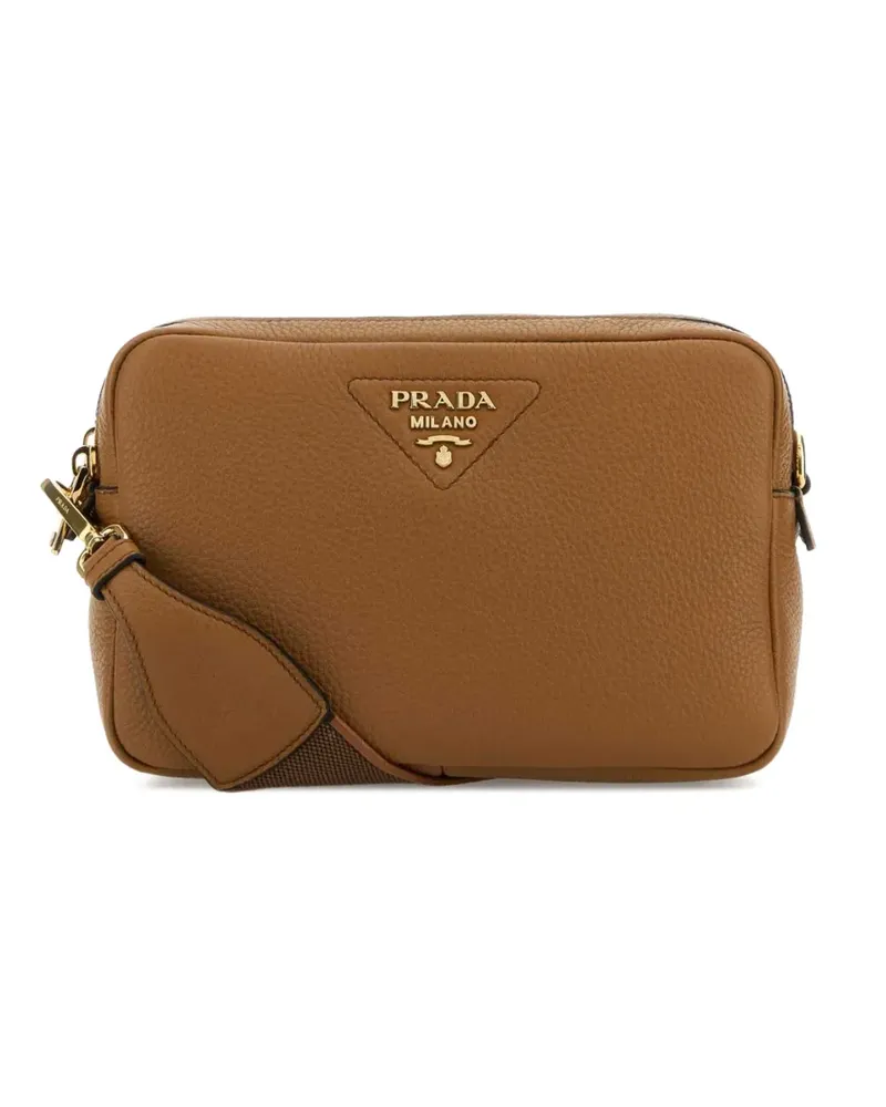 Prada logo-plaque leather crossbody bag - Braun Braun