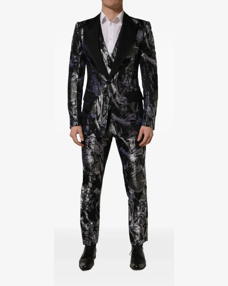 Dolce & Gabbana Dreiteiliger Anzug aus Jacquard - Schwarz Schwarz