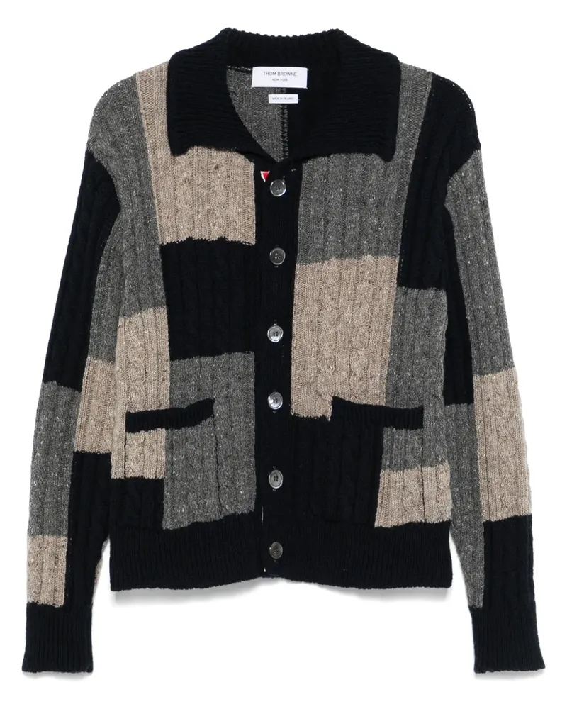 Thom Browne Patchwork-Cardigan mit Zopfmuster - Blau Blau