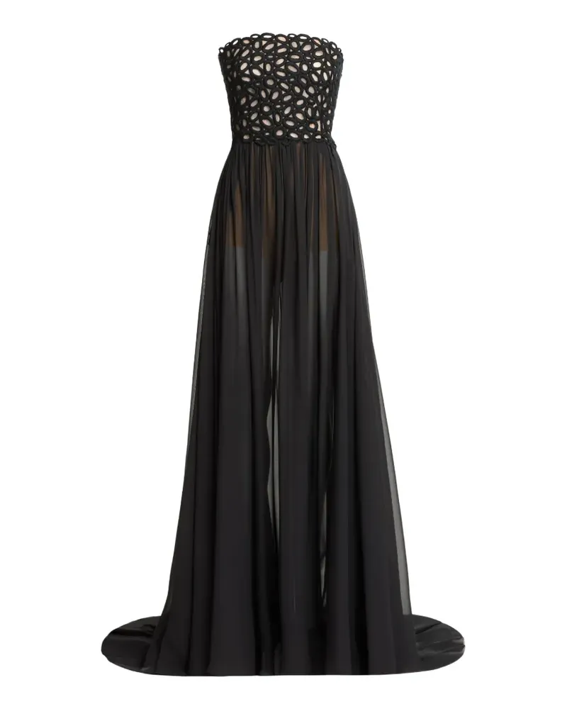 Elie Saab Schulterfreies Maxikleid - Schwarz Schwarz