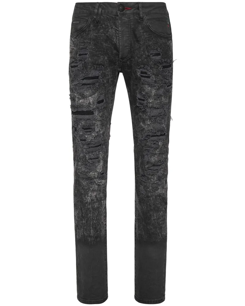 Philipp Plein Halbhohe Jeans im Distressed-Look - Schwarz Schwarz