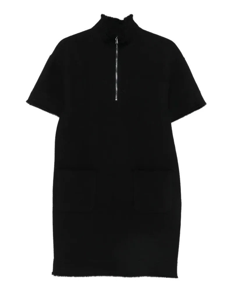Max Mara Minikleid mit kurzem Reißverschluss und ausgefransten Kanten - Schwarz Schwarz