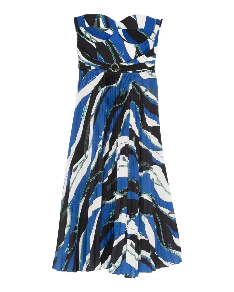 Elisabetta Franchi chain-print pleated dress - Blau Blau