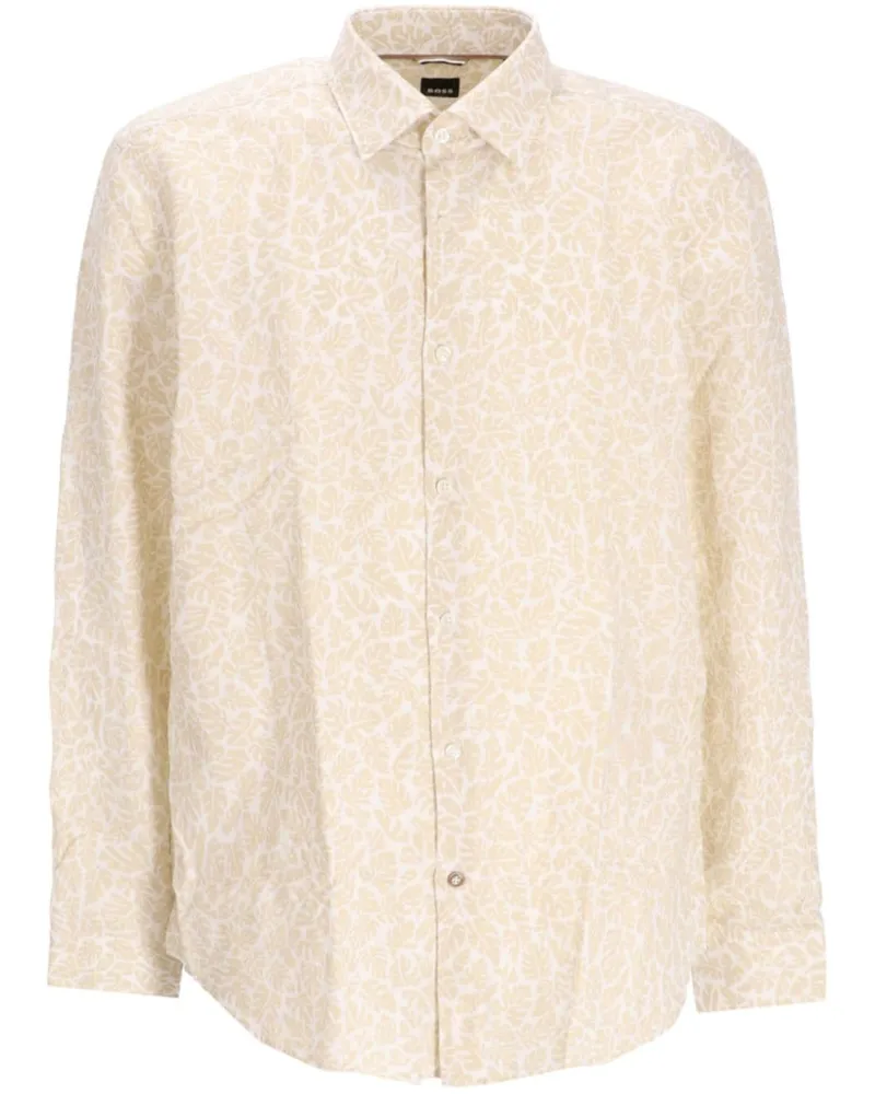 HUGO BOSS C-Hal Hemd mit Blatt-Print - Nude Nude