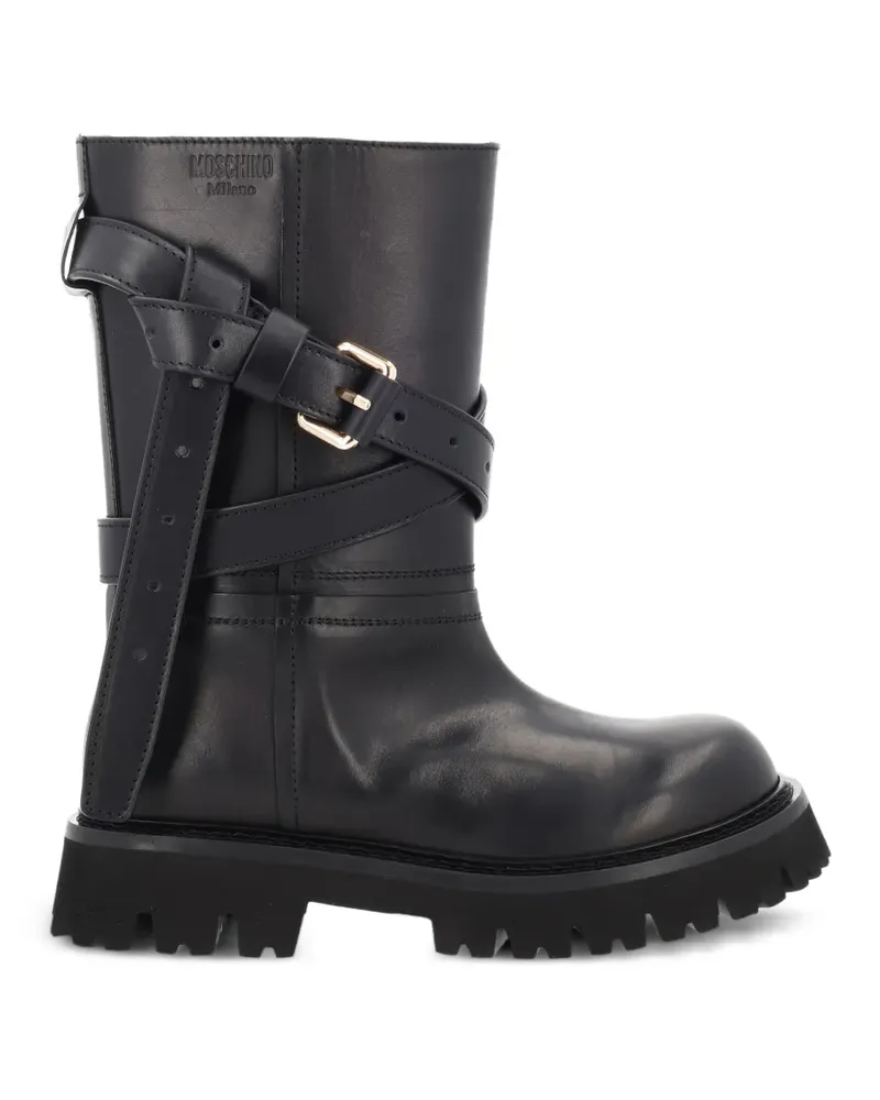 Moschino buckle-strap leather boots - Schwarz Schwarz