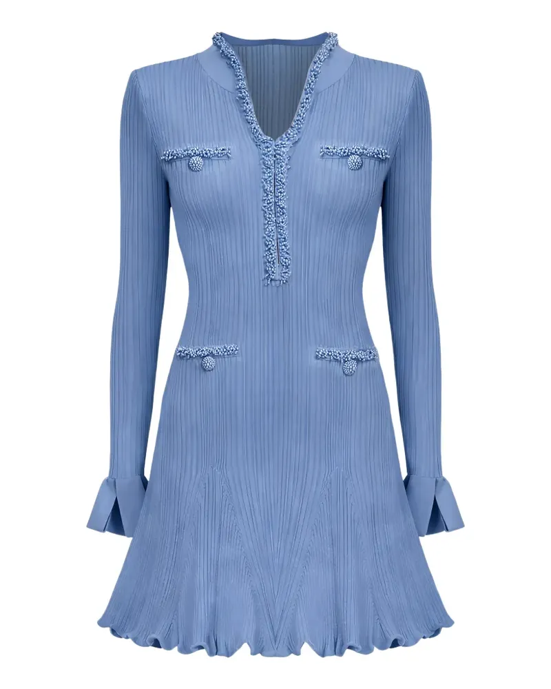 Self-Portrait pearl trim mini knit dress - Blau Blau