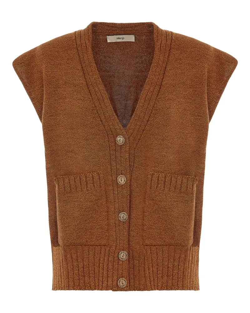 AKEP Geknöpfter Cardigan mit aufgesetzten Taschen - Braun Braun