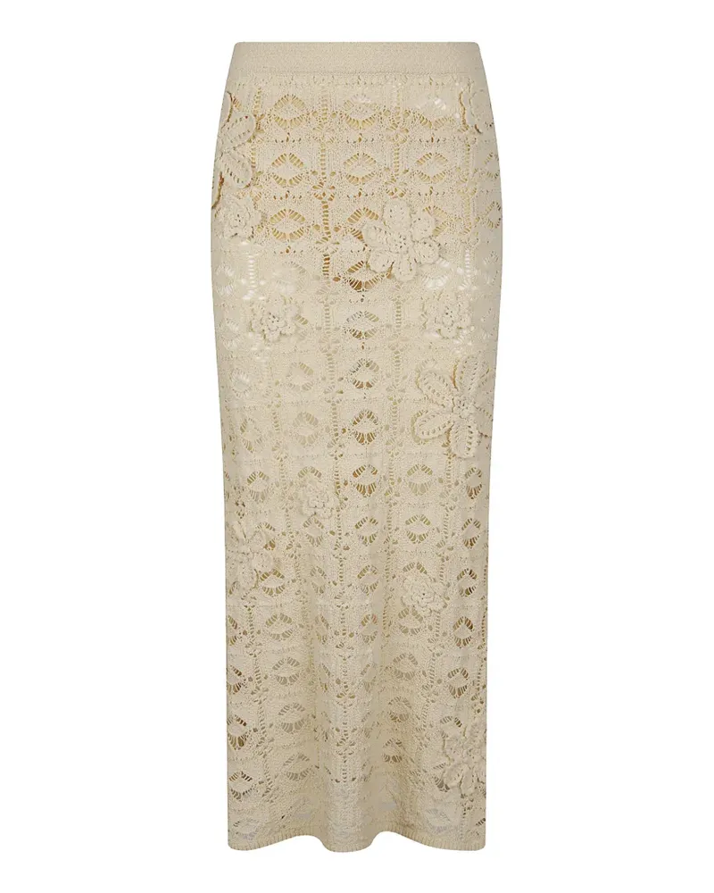 Pinko floral-appliqué crochet-knit midi skirt - Nude Nude