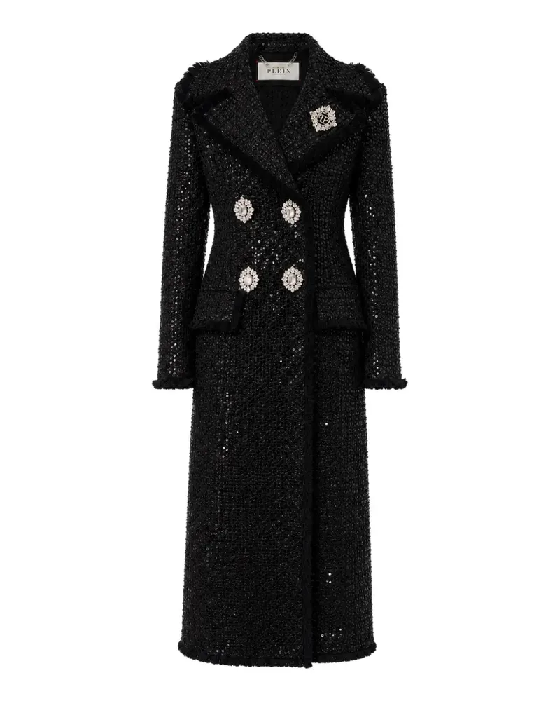 Philipp Plein tweed long coat paillettes - Schwarz Schwarz