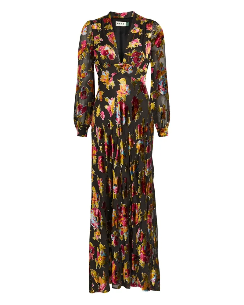 RIXO Emory V-neck floral-print maxi dress - Schwarz Schwarz