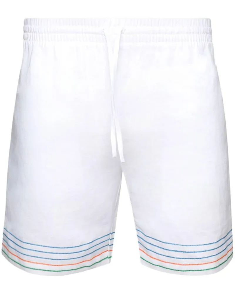 Casablanca Paris Leinenshorts mit Streifenstickerei - Weiß Weiß