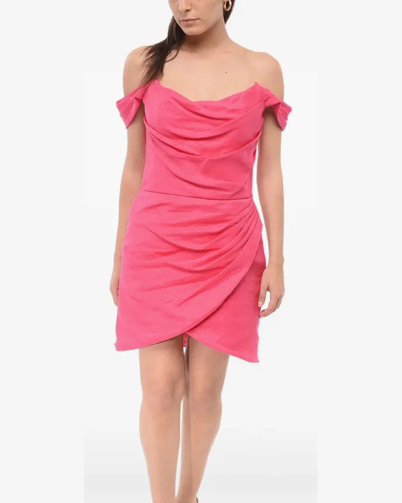 COSTARELLOS Leanna draped linen mini dress - Rosa Rosa
