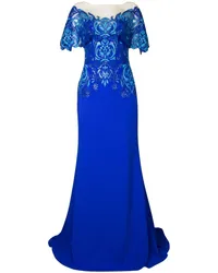 Tadashi Shoji Illusion Abendkleid mit Rüschenärmeln Blau