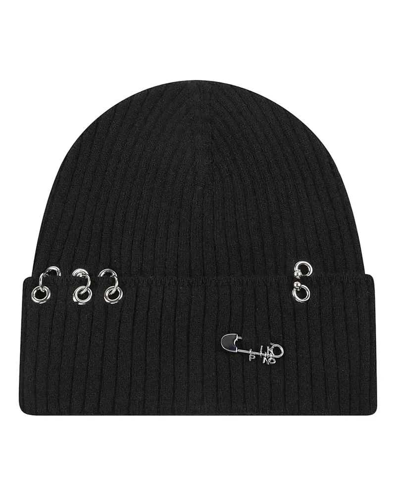 Pinko pierced ribbed-knit beanie hat - Schwarz Schwarz
