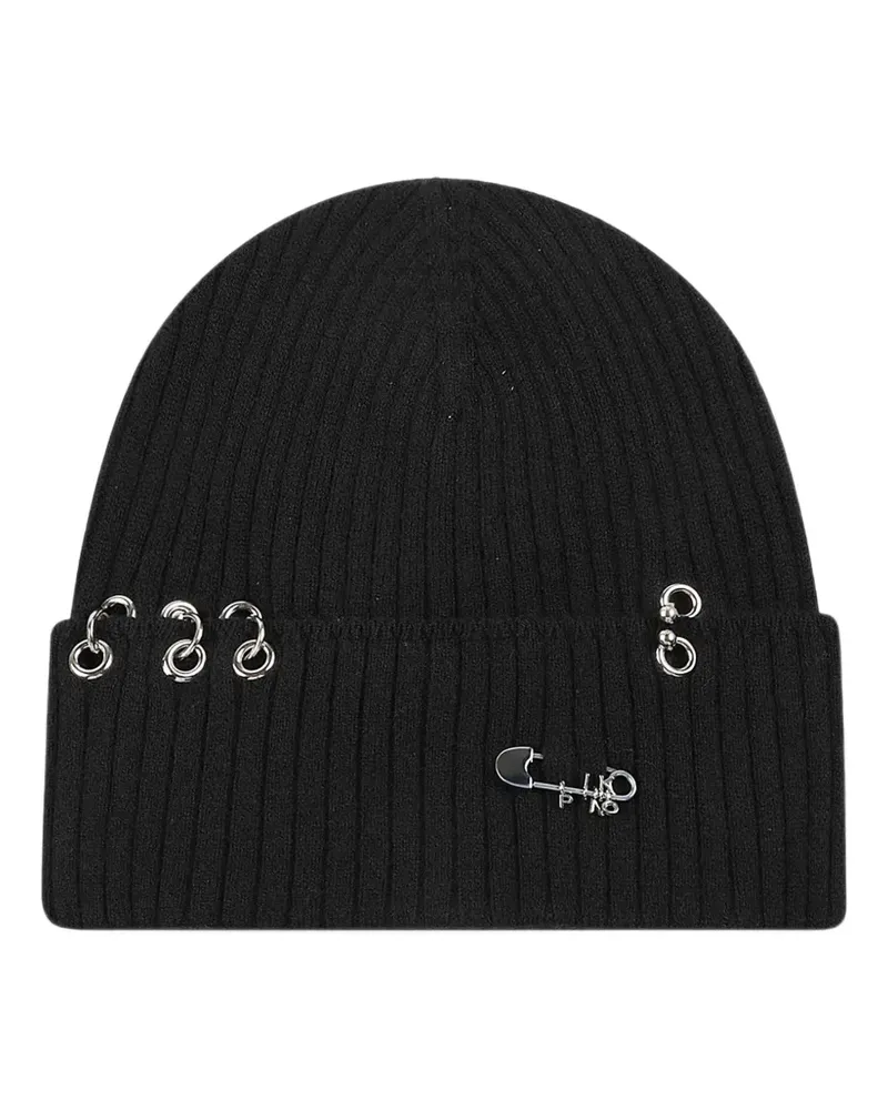 Pinko pierced ribbed-knit beanie hat - Schwarz Schwarz