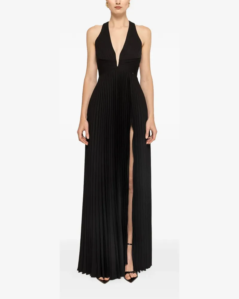 NISSA pleated satin maxi dress - Schwarz Schwarz
