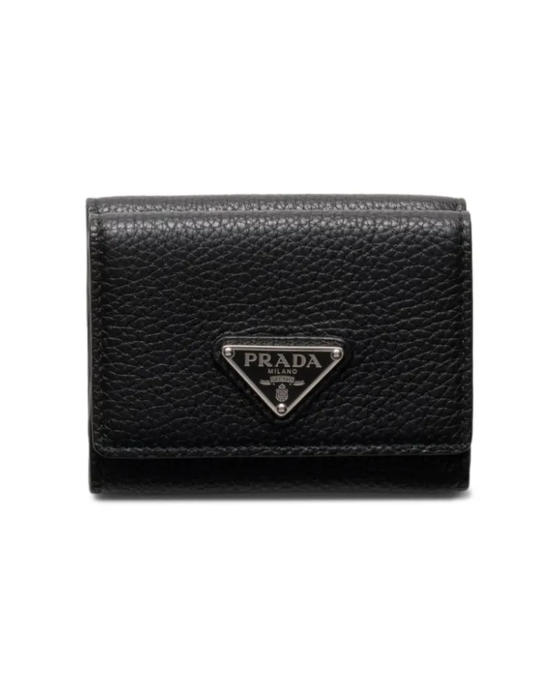 Prada Portemonnaie mit emailliertem Triangel-Logo - Schwarz Schwarz