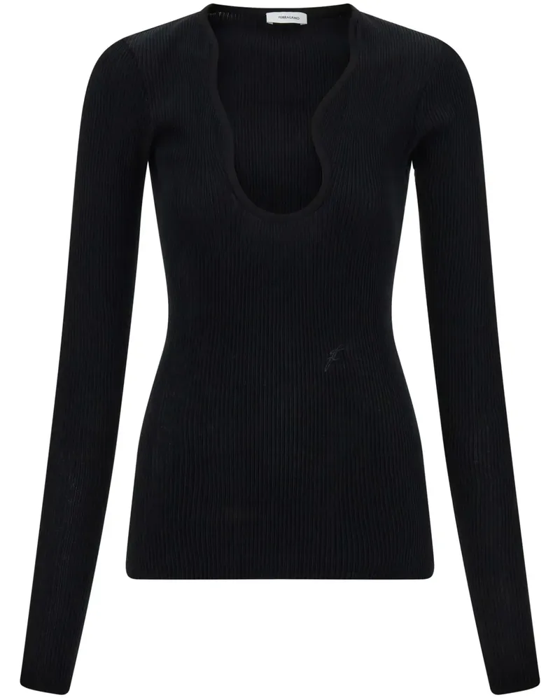 Ferragamo Pullover mit geripptem Ausschnitt - Schwarz Schwarz