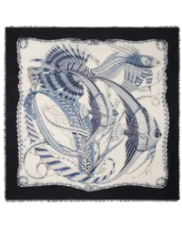 Ferragamo Schal aus Seide mit Fisch-Print Blau