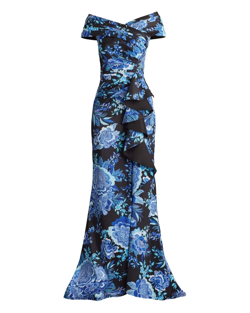 Tadashi Shoji Asymmetrische Robe mit Blumen-Print - Schwarz Schwarz