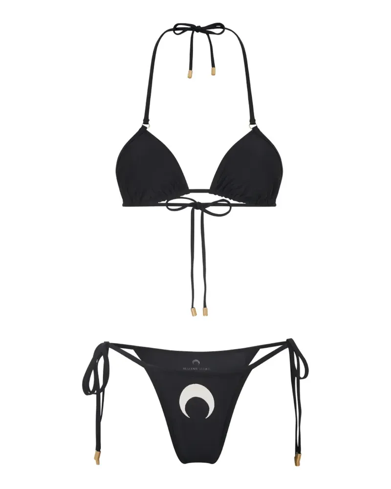 Marine Serre moon-print triangle bikini set - Schwarz Schwarz