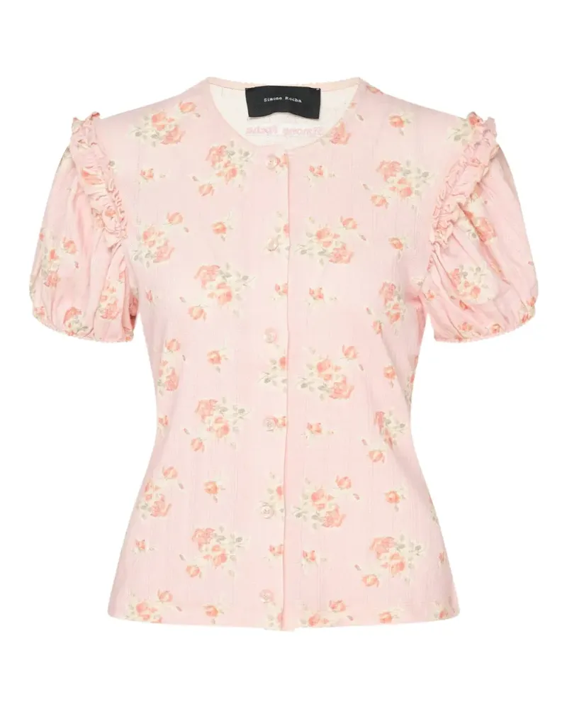 Simone Rocha Cardigan aus Pointelle-Strick mit Blumenprint - Rosa Rosa