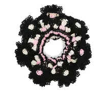 Gehäkelter Haargummi mit Blumen-Patch - Schwarz