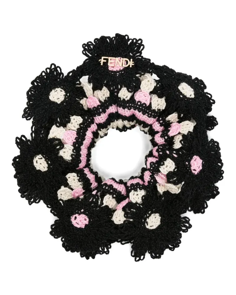 Fendi Gehäkelter Haargummi mit Blumen-Patch - Schwarz Schwarz