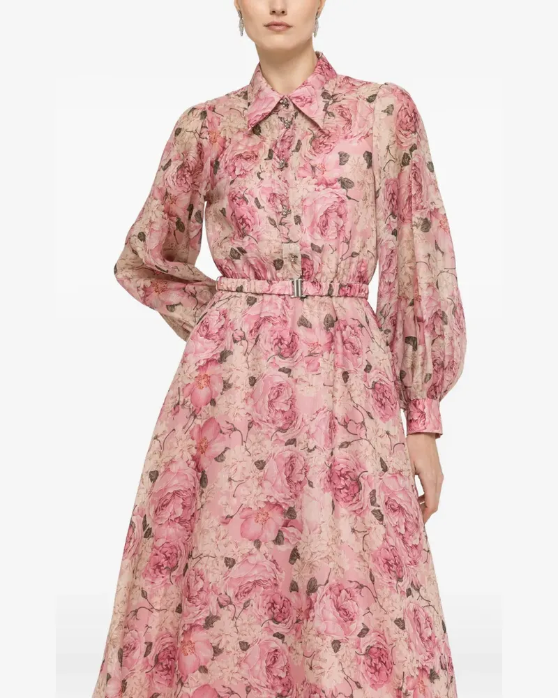 NISSA Midikleid aus Seide und Leinen - Rosa Rosa
