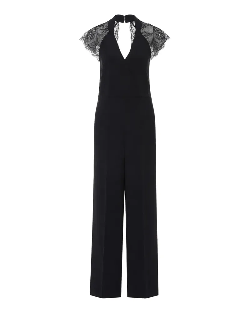 Twin-Set Gewickelter Jumpsuit mit Spitzeneinsätzen - Schwarz Schwarz