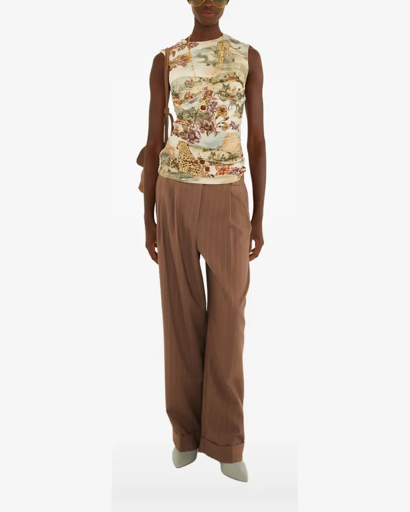 FARM Rio graphic-print ruched top - Nude Nude