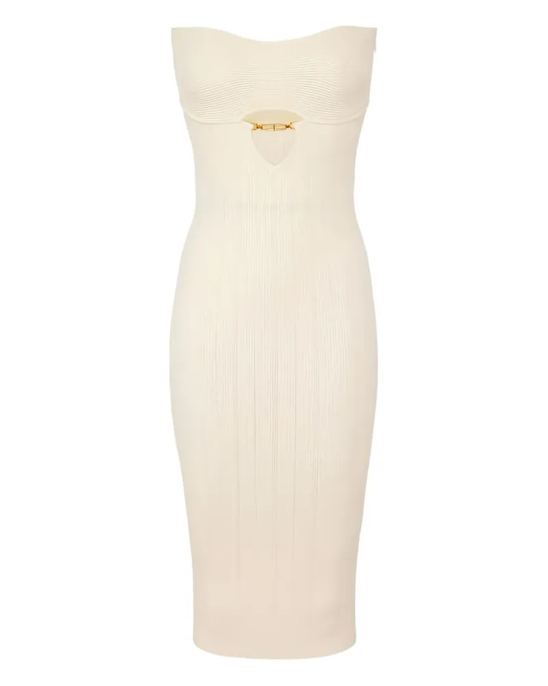 Elisabetta Franchi Geripptes Jewel Kleid mit Cut-Out - Nude Nude