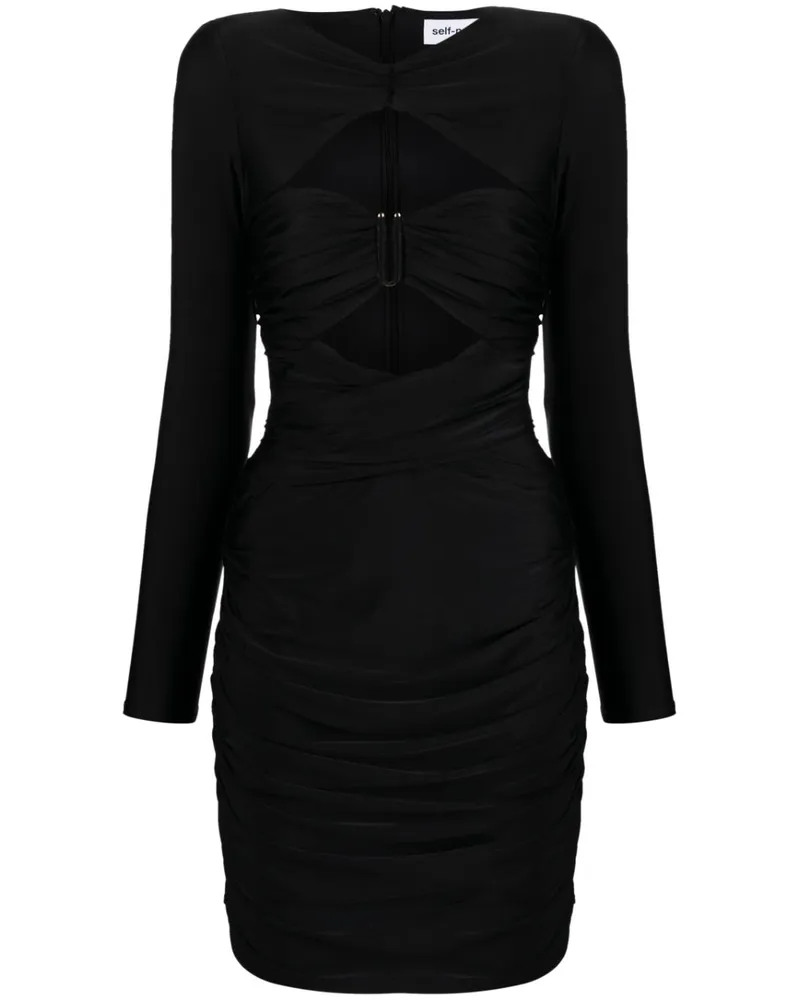 Self-Portrait Gerafftes Kleid mit Cut-Out - Schwarz Schwarz