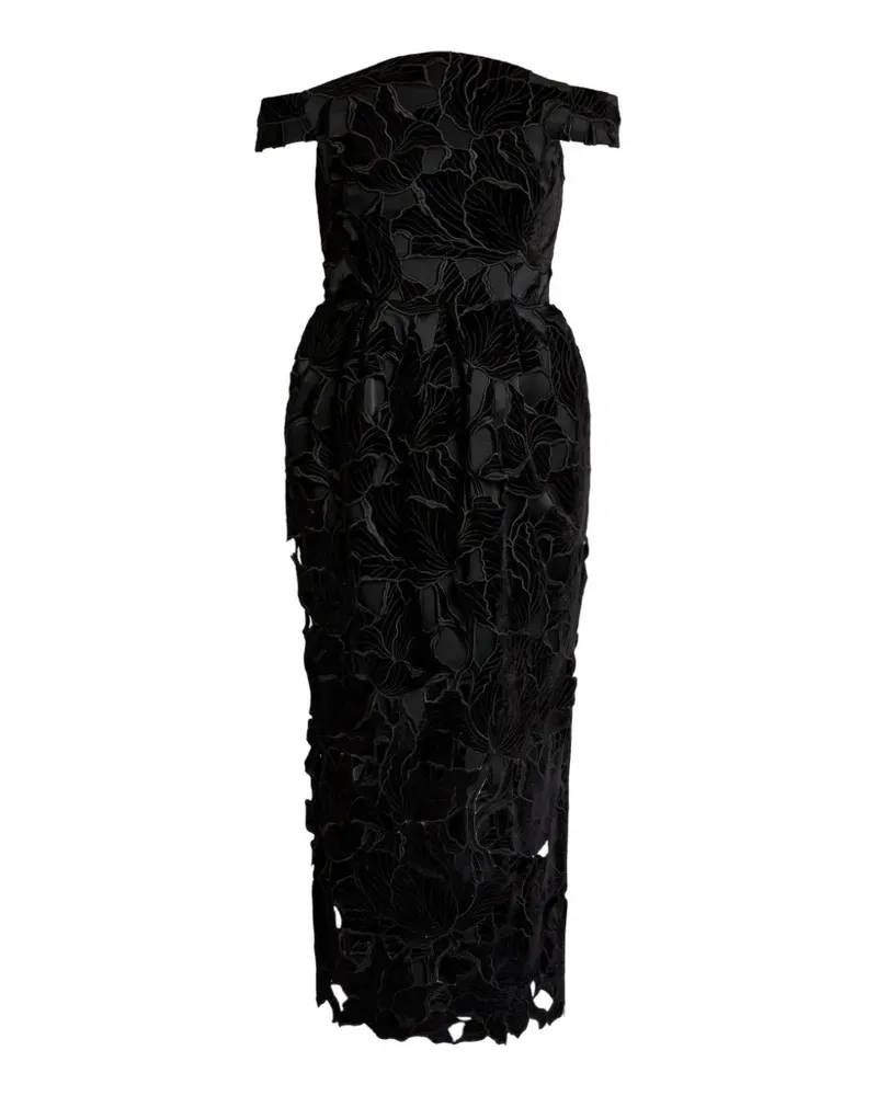 Erdem off-shoulder floral midi dress - Schwarz Schwarz