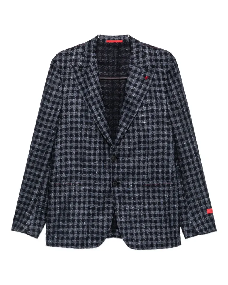 Isaia gingham-check notched-lapel blazer - Blau Blau