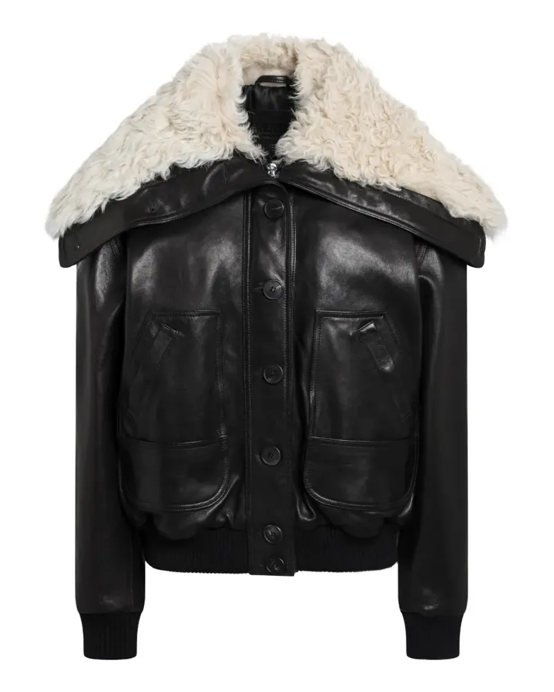 ATTICO shearling-collar leather bomber jacket - Schwarz Schwarz