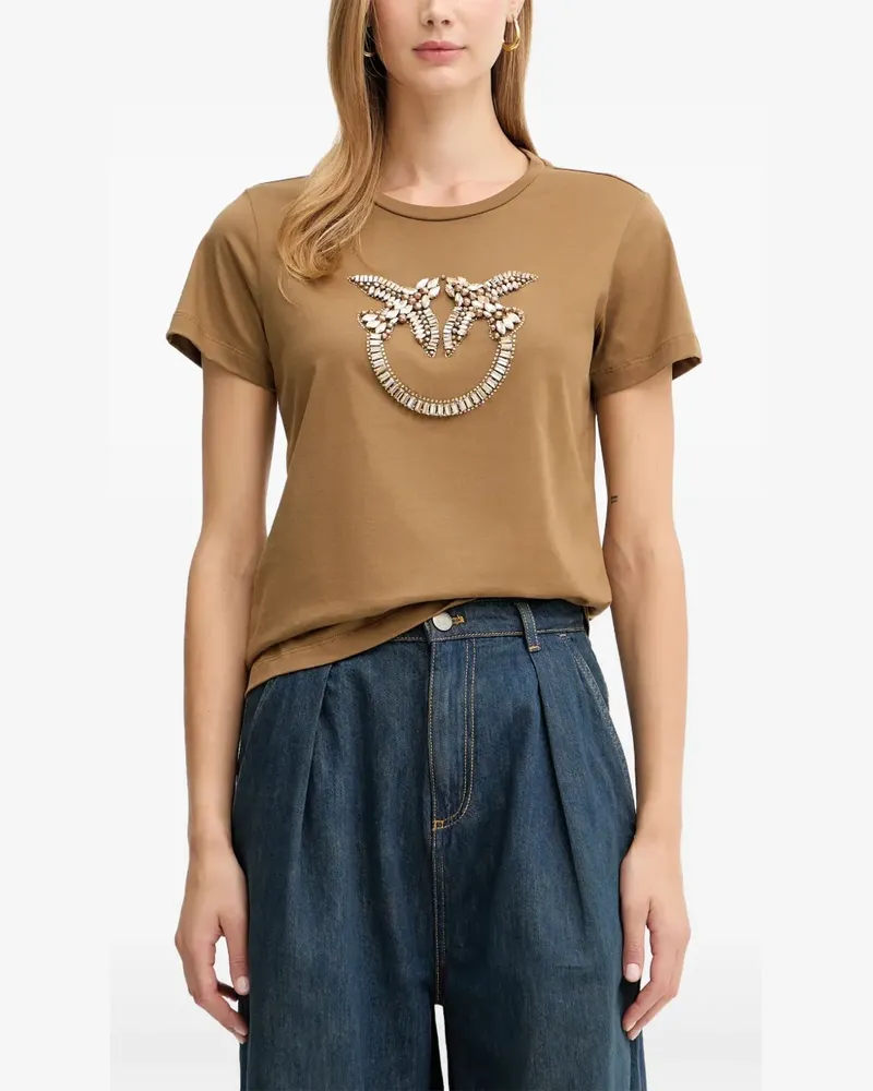 Pinko T-Shirt mit Logo-Verzierung - Braun Braun