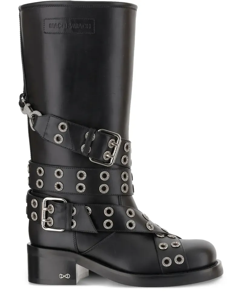 Mach & Mach Stiefel mit Schnallenriemen 50mm - Schwarz Schwarz