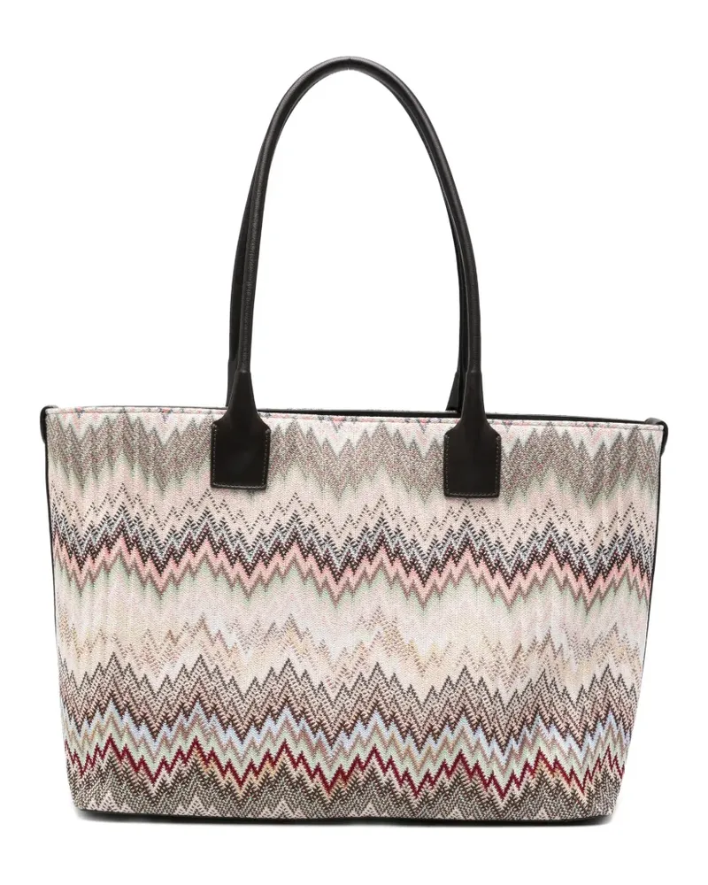 Missoni zigzag-pattern leather-trim tote bag - Nude Nude