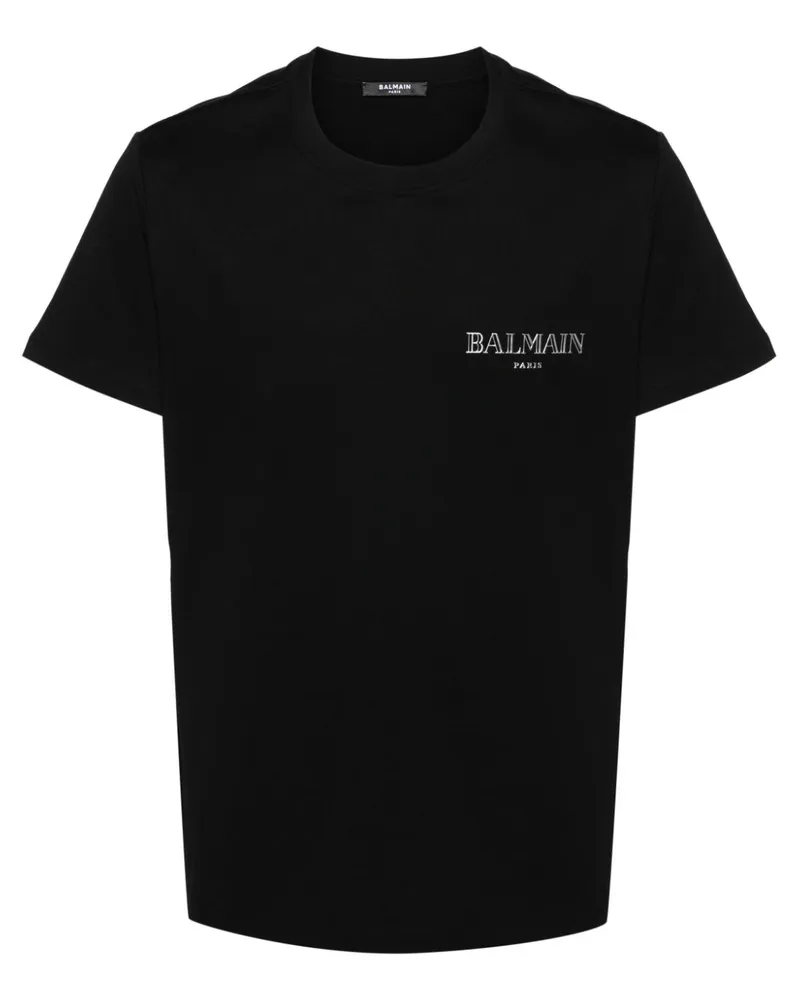 Balmain T-Shirt mit Logo-Applikation - Schwarz Schwarz