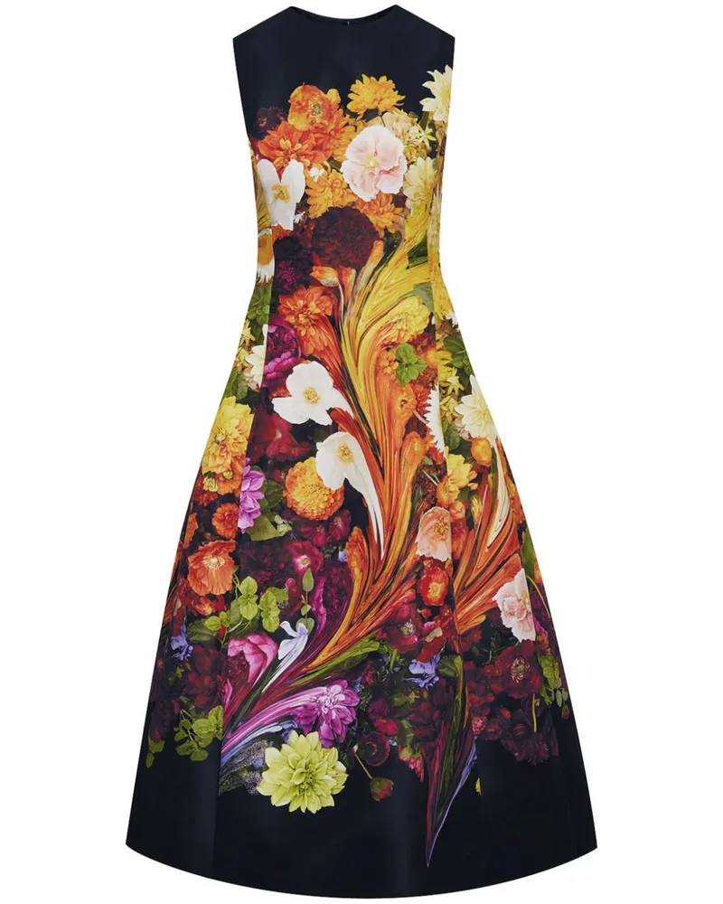 Oscar de la Renta Rainbow Flower Marble Kleid aus Faille - Schwarz Schwarz