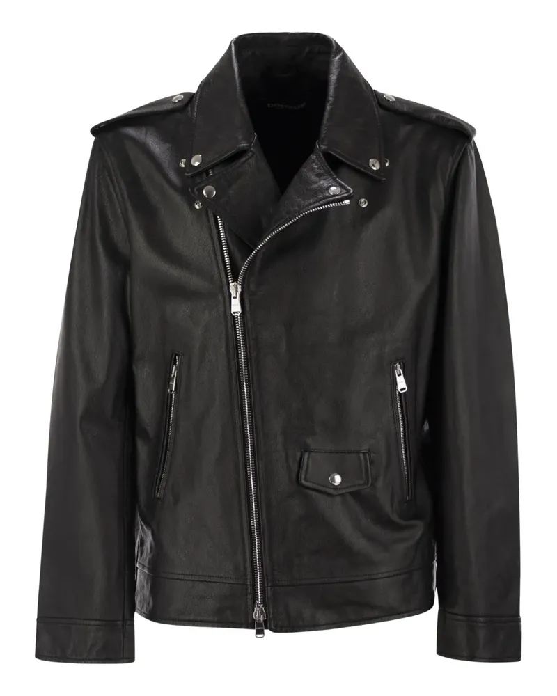 Dondup Bikerjacke aus Leder - Schwarz Schwarz