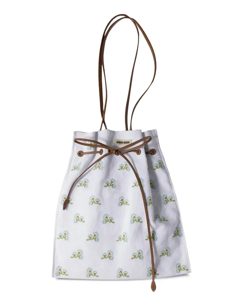 Miu Miu Gestickte Leinentasche - Weiß Weiß