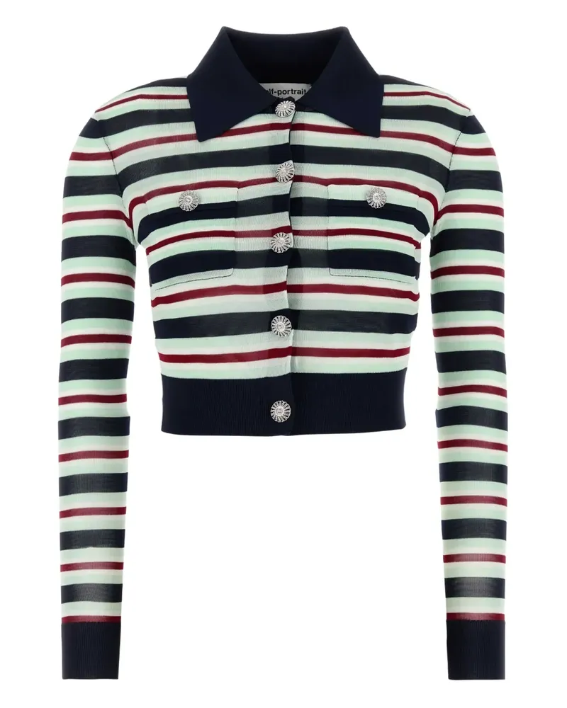 Self-Portrait Gestreifter Cardigan - Blau Blau