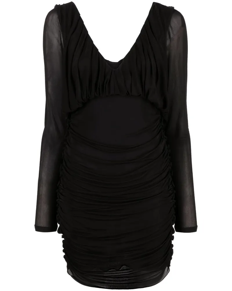 Saint Laurent Drapiertes Minikleid mit V-Ausschnitt - Schwarz Schwarz